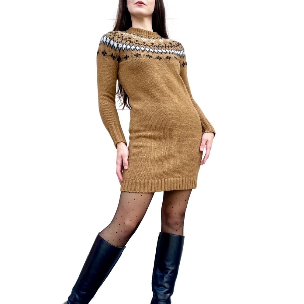 J. Crew Lambswool Knit Embellished Fair Isle Holiday Sweater Mini Dress XS
